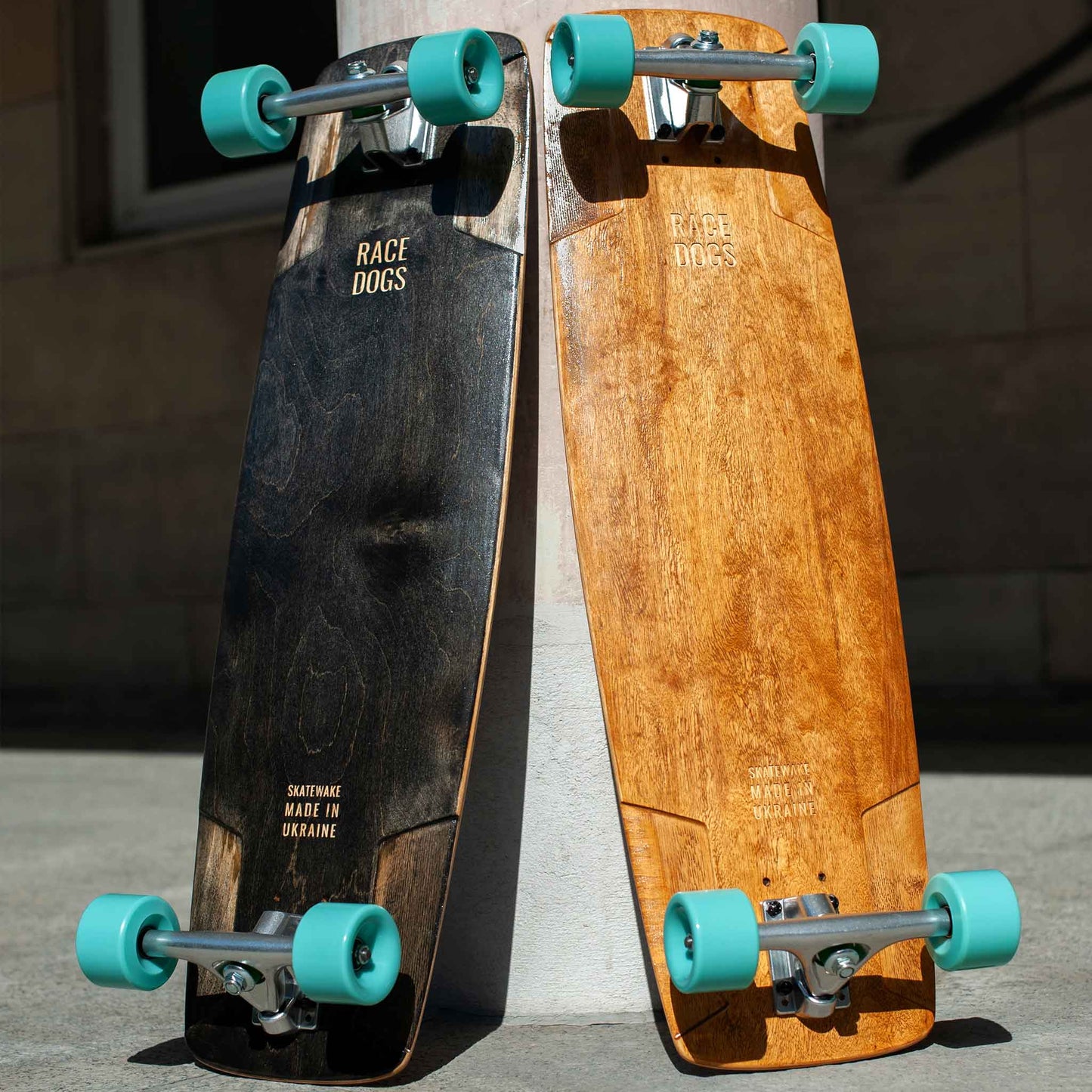 wakeskate skateboard complete deck natural color dark color with engraving