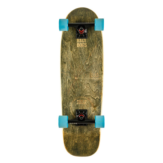 skateboard cruiser complete dark wood color with engraving blue wheels